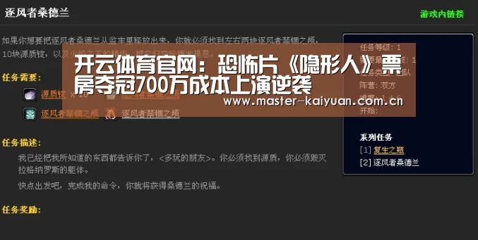 开云体育官网:恐怖片《隐形人》票房夺冠700万成本上演逆袭(图1) 开云体育官网